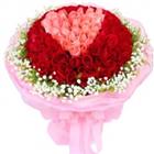 台州高端鲜花：用心爱你-精心挑选66枝红玫瑰，33枝粉玫瑰，外围满天星、黄莺点缀